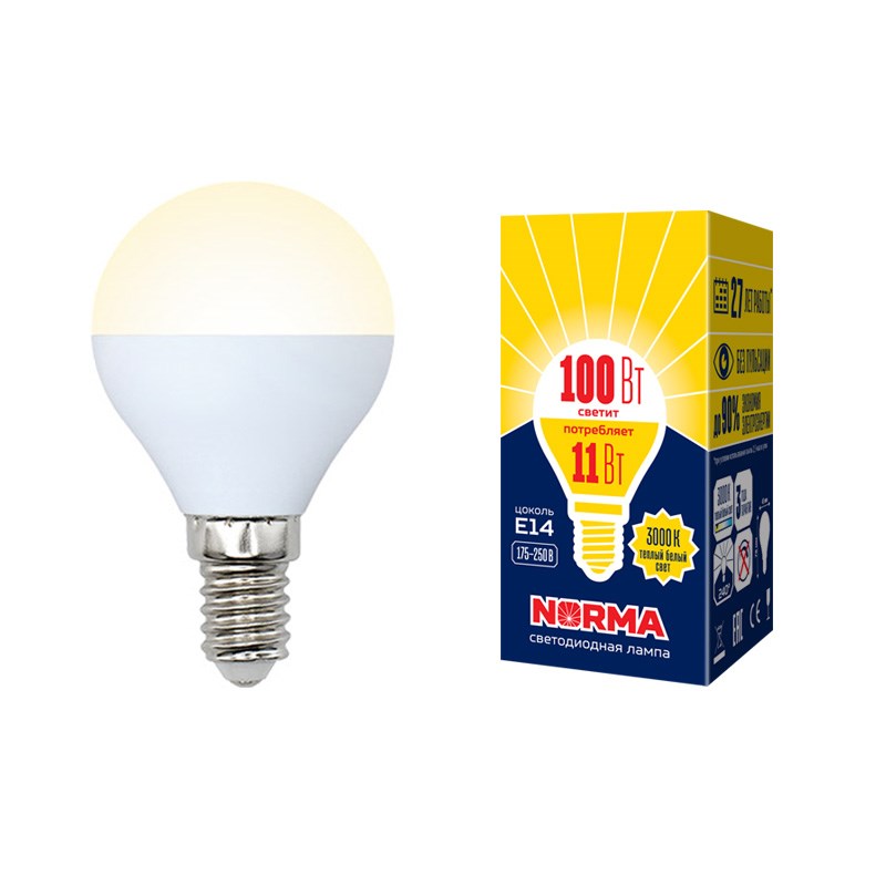 Лампа светодиодная E14 11W 3000K матовая LED-G45-11W/WW/E14/FR/NR