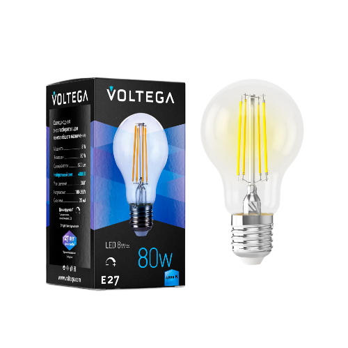 Лампа светодиодная филаментная диммируемая Voltega Crystal E27 8Вт 4000K прозрачная 5490 купить с доставкой по РФ