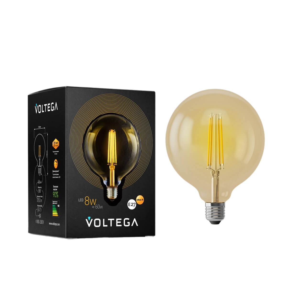 Лампа светодиодная диммируемая Voltega Globe E27 8Вт 2800K золотая 6838 купить с доставкой по РФ