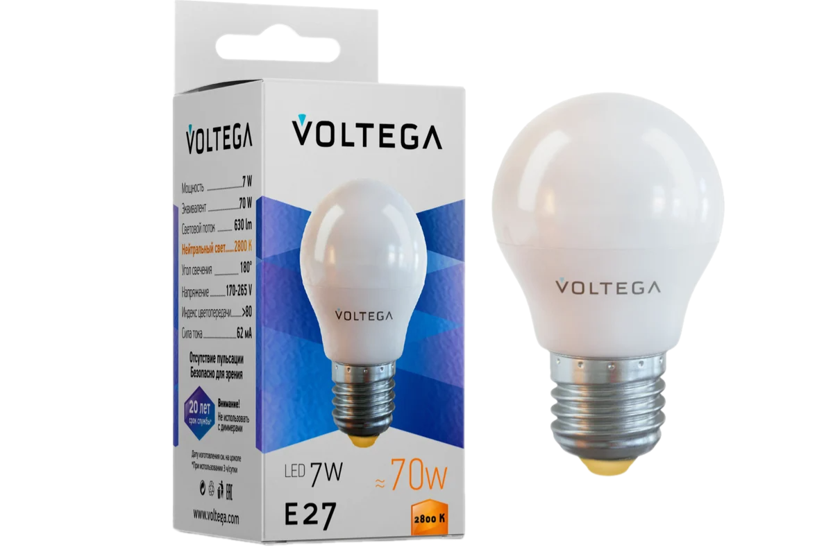 Лампа светодиодная Voltega Simple E27 7Вт 2800K матовая 7052