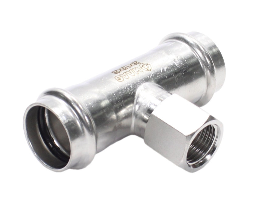 Тройник 28-1/2"-28, WAAG Heavy Inox, пресс-резьба, вн., сталь нержавеющая