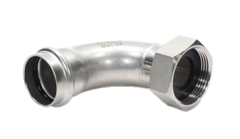 Отвод 90 35-1 1/4", WAAG Heavy Inox, пресс-резьба, вн., сталь нержавеющая, с накид.гайкой купить с доставкой по РФ