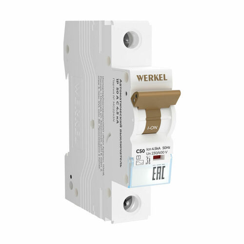 Автоматический выключатель Werkel 1P 50 A C 4,5 кА купить с доставкой по РФ