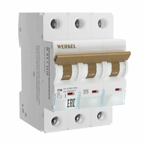 Автоматический выключатель Werkel 3P 16 A C 4,5 кА купить с доставкой по РФ