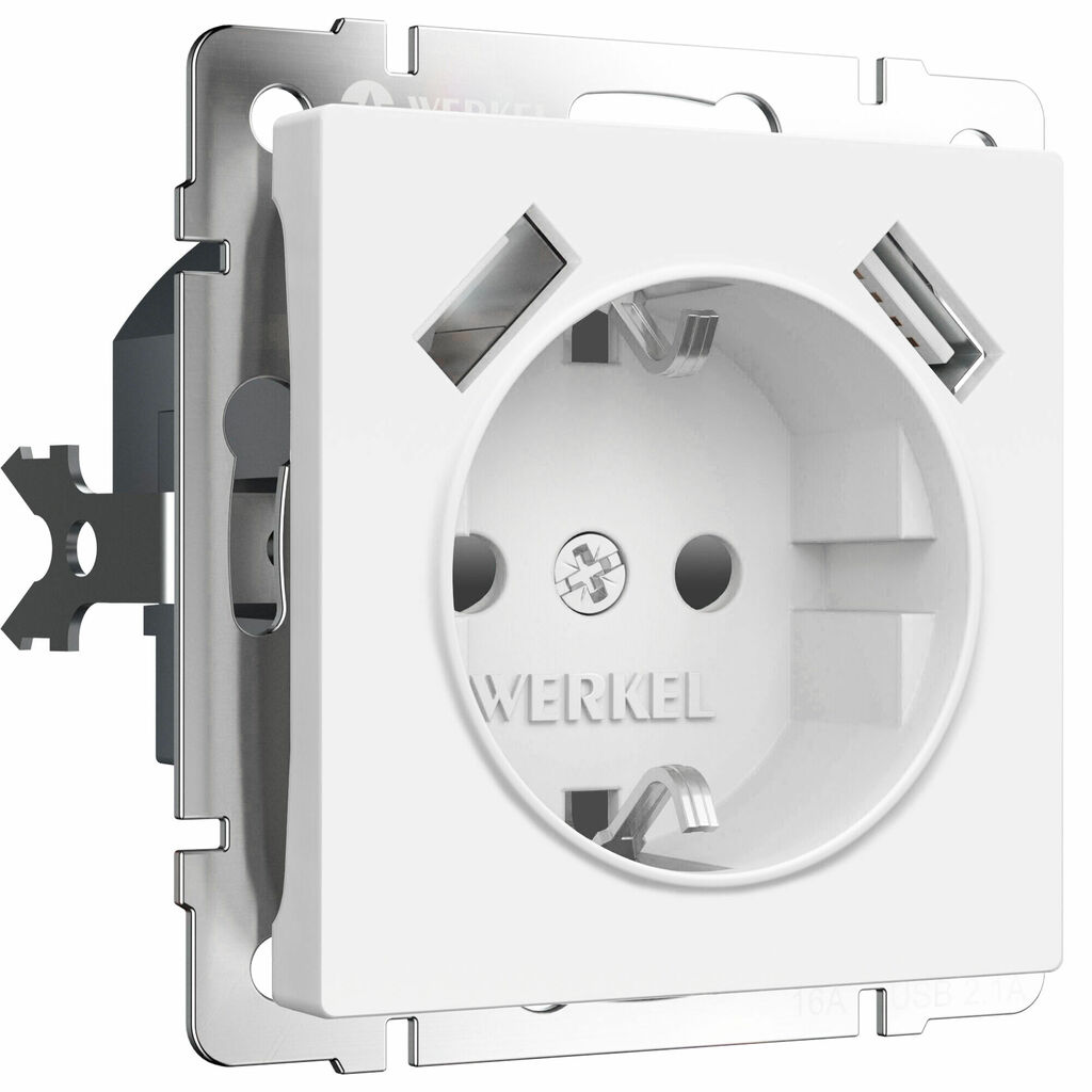 Розетка Werkel с заземлением, шторками и USBх2 (белый матовый) купить с доставкой по РФ