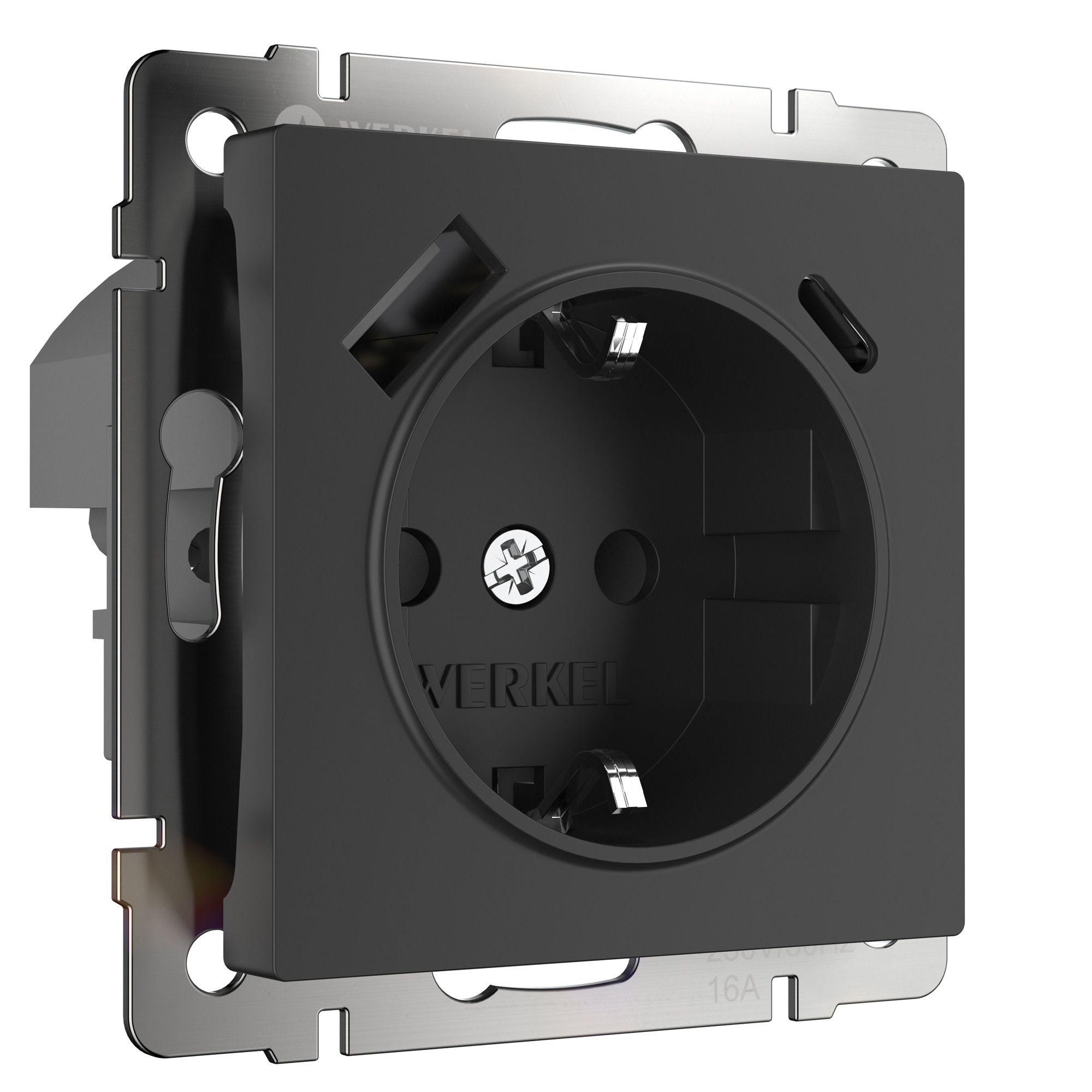 Розетка Werkel USB тип A+C с заземлением и шторками черный
