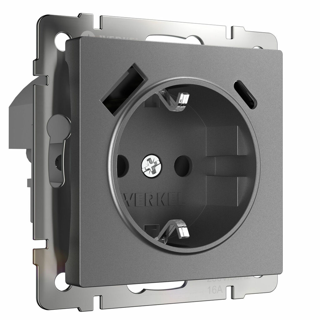 Розетка Werkel с заземлением, шторками и USB тип A+C (графит матовый) купить с доставкой по РФ