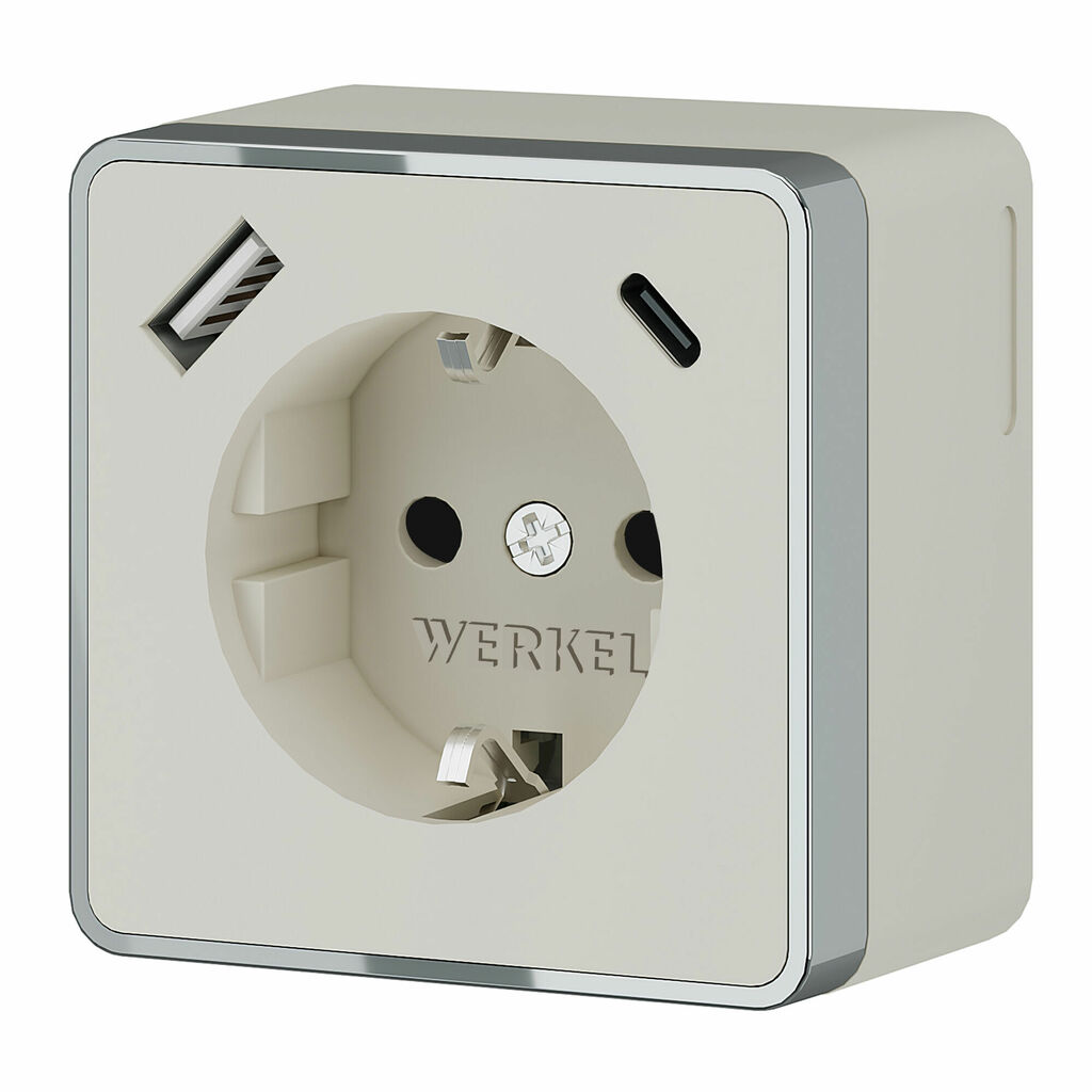 Розетка Werkel с заземлением, шторками и USB тип A+C Gallant (слоновая кость)