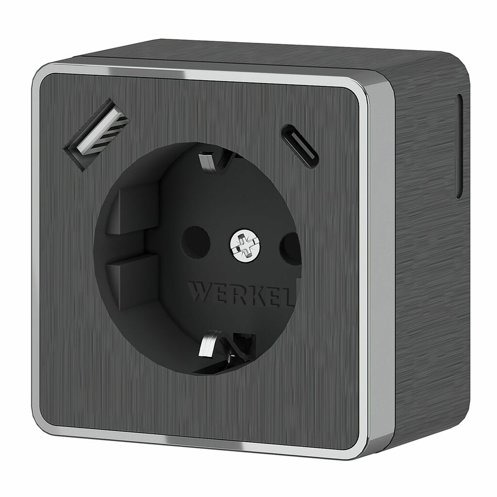 Розетка Werkel с заземлением, шторками и USB тип A+C Gallant (графит рифленый)