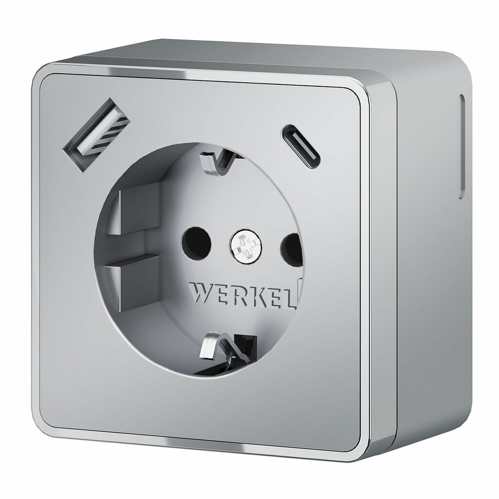 Розетка Werkel с заземлением, шторками и USB тип A+C Gallant (серебряный)