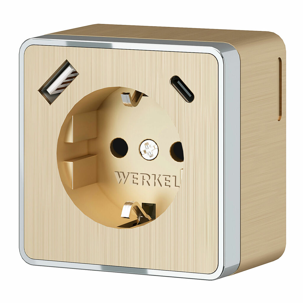Розетка Werkel с заземлением, шторками и USB тип A+C Gallant (шампань рифленый) купить с доставкой по РФ