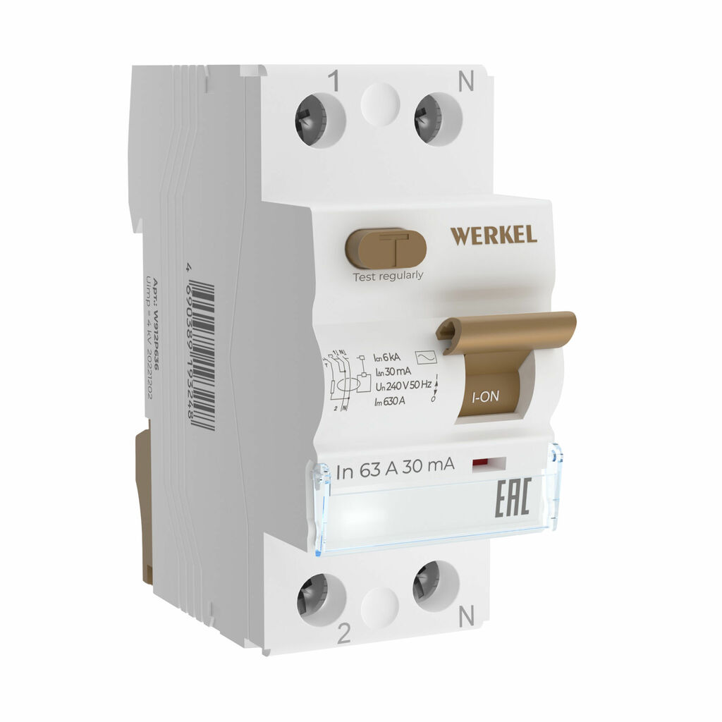 Устройство защитного отключения Werkel 1P+N 63 A 30 mА АС 6 kА купить с доставкой по РФ