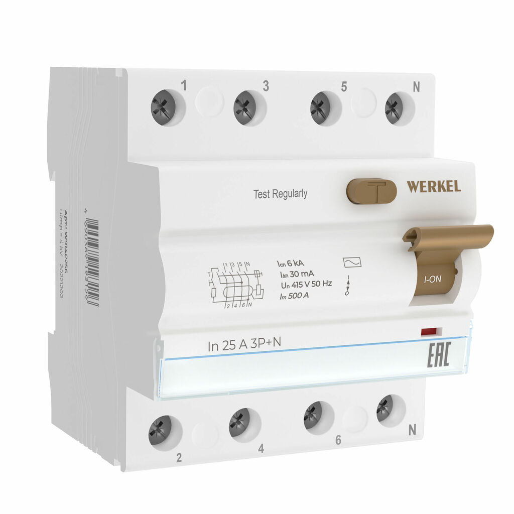Устройство защитного отключения Werkel 3P+N 25 A 30 mА АС 6 kА купить с доставкой по РФ