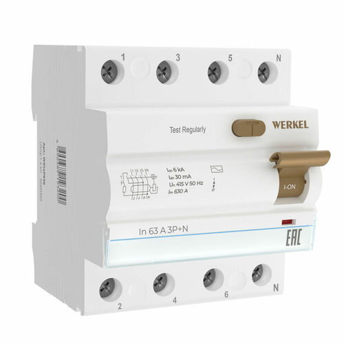 Устройство защитного отключения Werkel 3P+N 63 A 30 mА АС 6 kА купить с доставкой по РФ