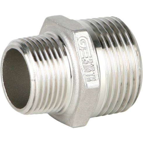 Ниппель переходной GENEBRE 0245 04 03, DN015 x DN010 (1/2” x 3/8"), PN20, корпус - AISI316 (CF8M), НР-НР
