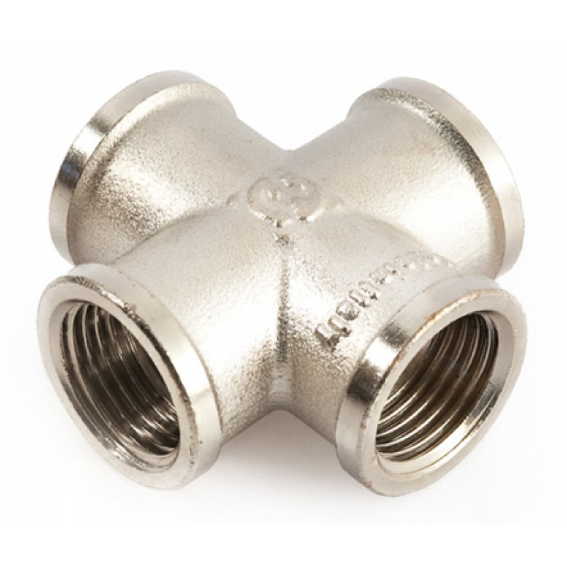 Крестовина 3/4"-3/4"-3/4"-3/4", General Fittings 2700, резьба-резьба, вн., латунь никелированная купить с доставкой по РФ