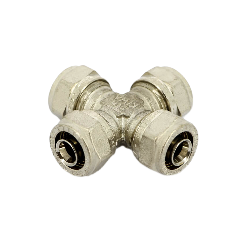 Крестовина 20-20-20-20, General Fittings 5300, обжим-обжим, латунь никелированная