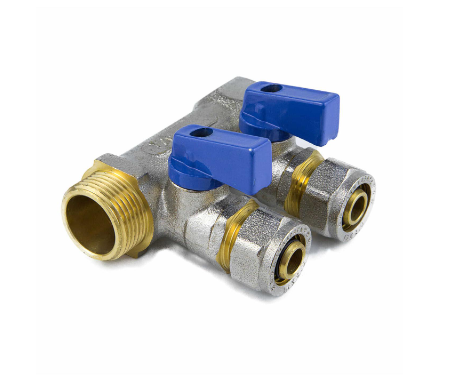 Коллектор лат шар/к син 3/4" м/р 2в Дн16 обжим мп 35мм Aquasfera 7015-01