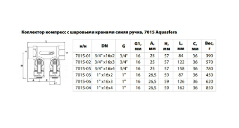 Коллектор лат шар/к син 1" м/р 4в Дн16 обжим мп 35мм Aquasfera 7015-04 заказать со складов по всей России
