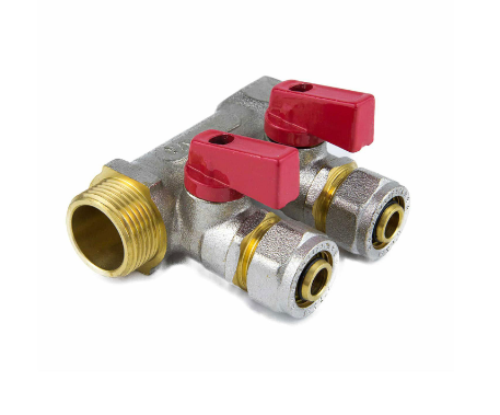 Коллектор лат шар/к красн 3/4" м/р 2в Дн16 обжим мп 35мм Aquasfera 7016-01