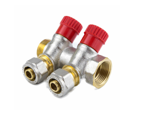 Коллектор лат клап рег красн 3/4" м/р 4в Дн16 обжим мп. 35мм Aquasfera 7018-03