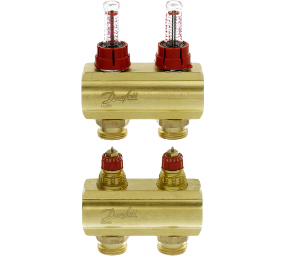 Коллекторы Danfoss FHF-2F с расходомерами для 2 контуров
