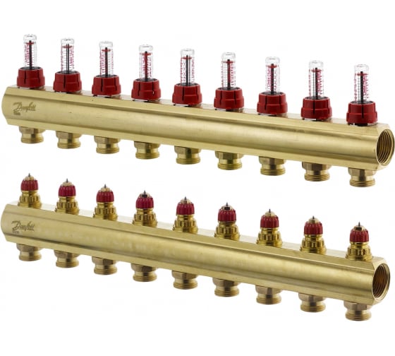 Коллекторы Danfoss FHF-9F с расходомерами для 9 контуров