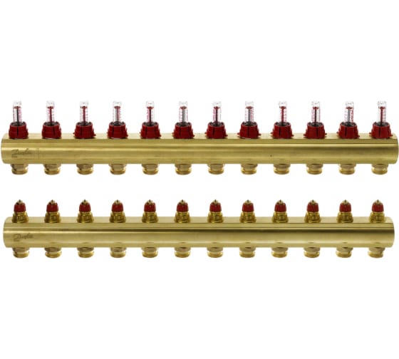 Коллекторы Danfoss FHF-12F с расходомерами для 12 контуров