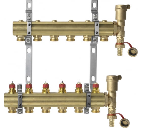 Комплект коллекторов Danfoss FHF-6 set с кронштейнами и воздухоотводчиками, 6 контуров