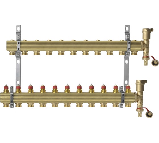 Комплект коллекторов Danfoss FHF-11 set с кронштейнами и воздухоотводчиками, 11 контуров