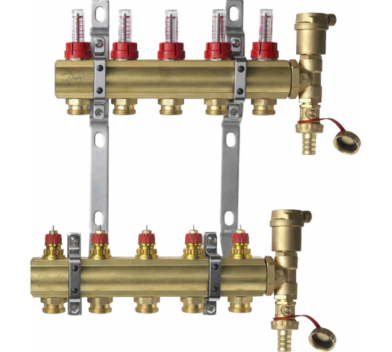 Комплект коллекторов Danfoss FHF-5F set с расходомерами, кронштейнами и воздухоотводчиками, 5 контуров