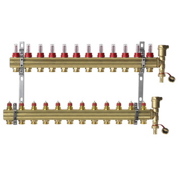 Комплект коллекторов Danfoss FHF-12F set с расходомерами, кронштейнами и воздухоотводчиками, 12 контуров