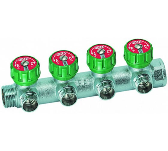 Коллектор регулирующий FAR 3/4" (ВР-НР) с 4 отв. 1/2" НР (межосев. 45 мм)