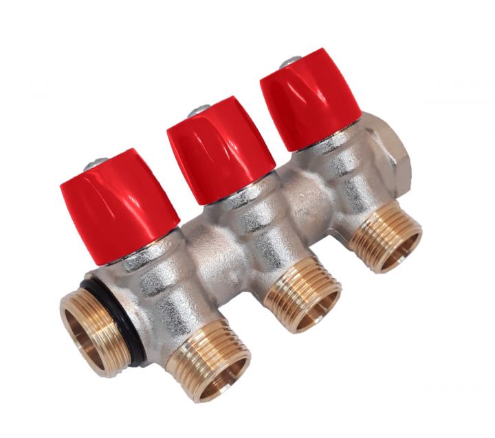 Коллектор General Fittings 6200 3/4"х1/2" 3 вых c вентилями латунь