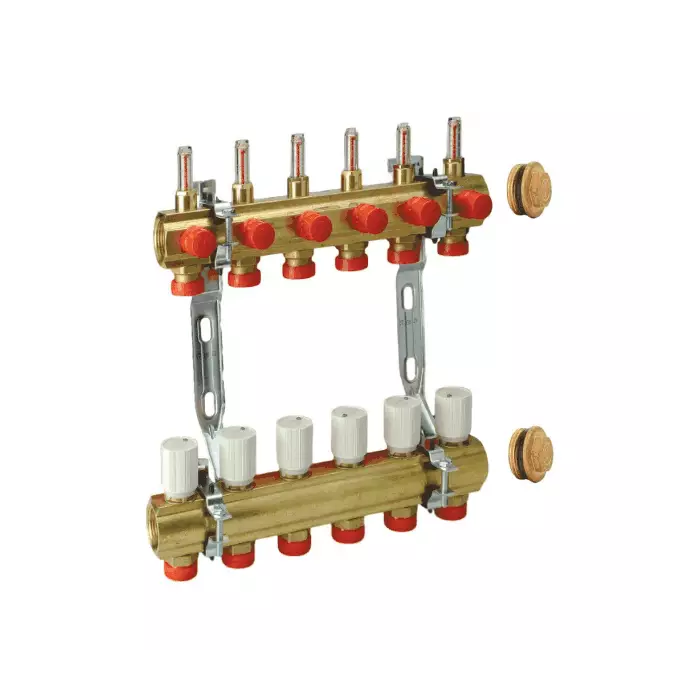 Группа коллекторная Giacomini латунь R553KY065 с расходомерами 1" м/м 5в 3/4" ЕК н/р