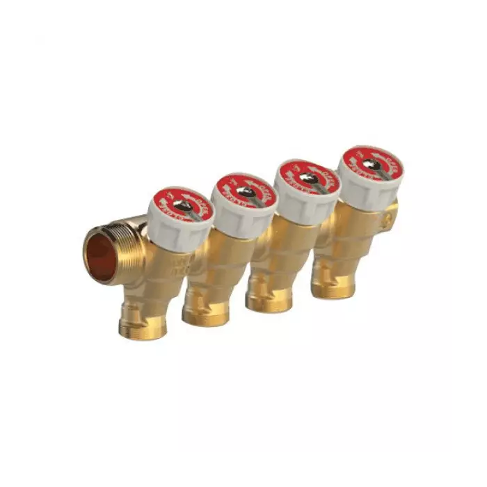 Коллектор латунный с запорными клапанами 3/4" м/р 3в 1/2" ЕК н/р 35мм Giacomini