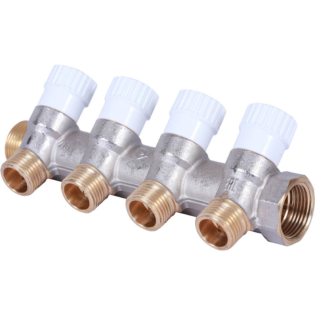 Коллектор регулирующий STOUT SMB 6852 341204 подключение 1/2" (под плоское уплотнение)  3/4" х 4 х 1/2" купить по цене 3312 руб.