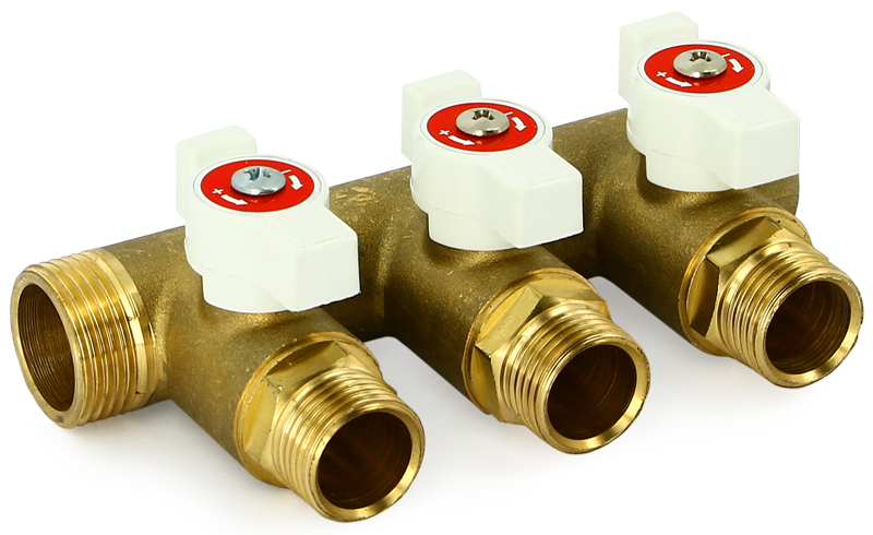 Коллектор НВ 3/4" х 3 вых 1/2" 40 мм с кранами Uni-fitt