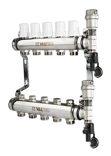 Коллекторный блок Valtec из нержавеющей стали с регулировочными и балансировочными клапанами VTC.588.EMNX.0606