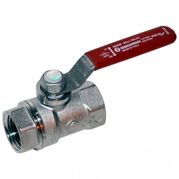 Кран шаровой R250D 1 1/4" ВВ, ручка-рычаг красный, хромированный Giacomini