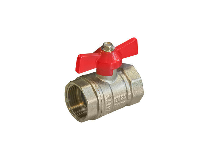 Кран шаровой TIM 3/4 гг «STANDARD» (бабочка красная) никель