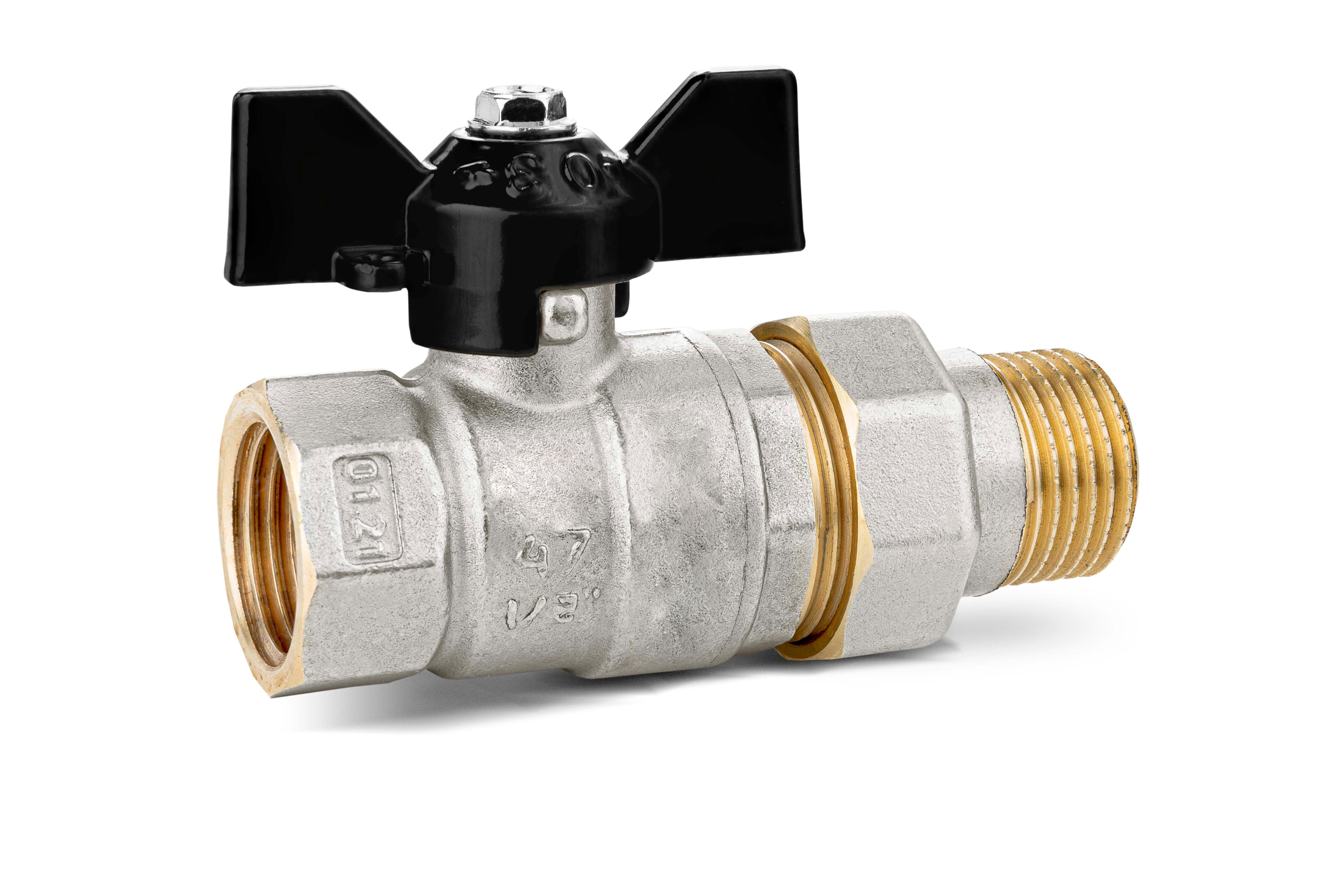 Кран шаровой Frap 3/4" с американкой НР-ВР с рукояткой «бабочка» 3/4" x 3/4"