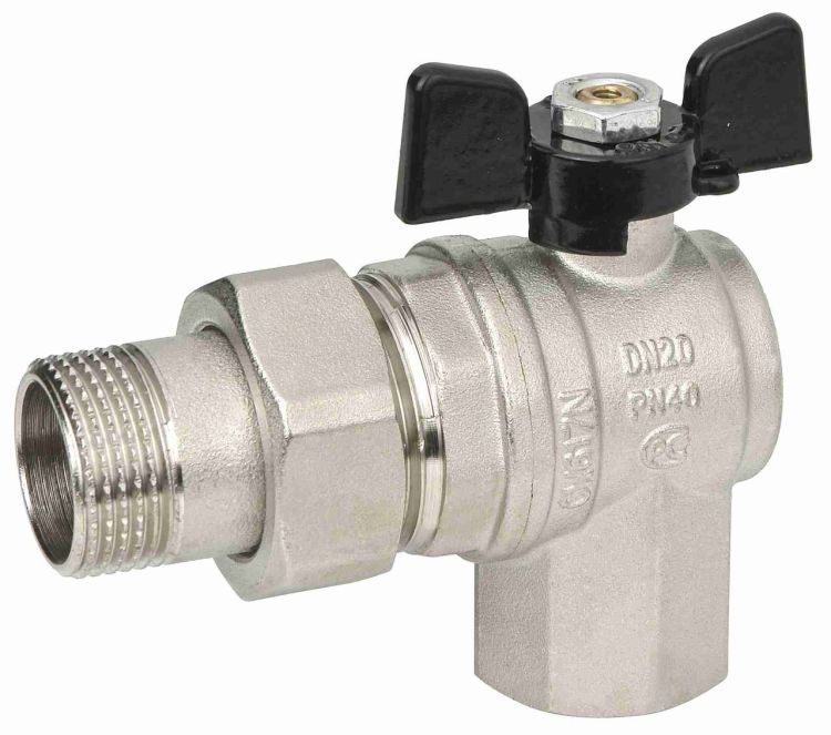 Кран шаровой Frap 1/2" угловой с американкой НР-ВР с рукояткой «бабочка» 1/2" x 1/2"