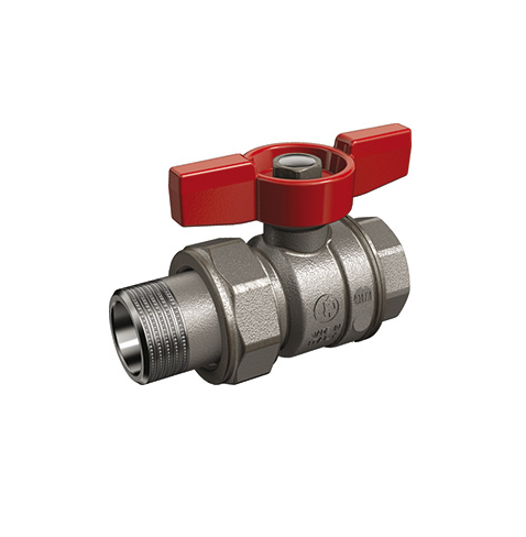 Кран шаровой Giacomini 1/2" DN15 НР/ВР с б/р соединением, "бабочка" (красная)