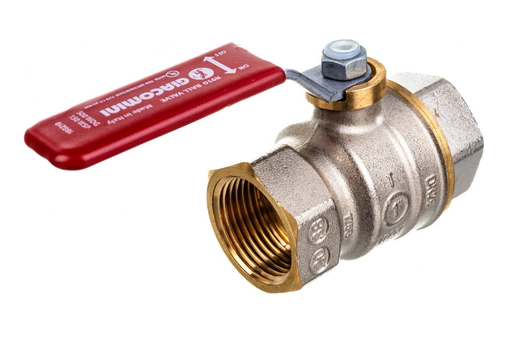 Кран шаровой R910 DADO 1 1/4 ВВ, ручка-рычаг красный, никелированный