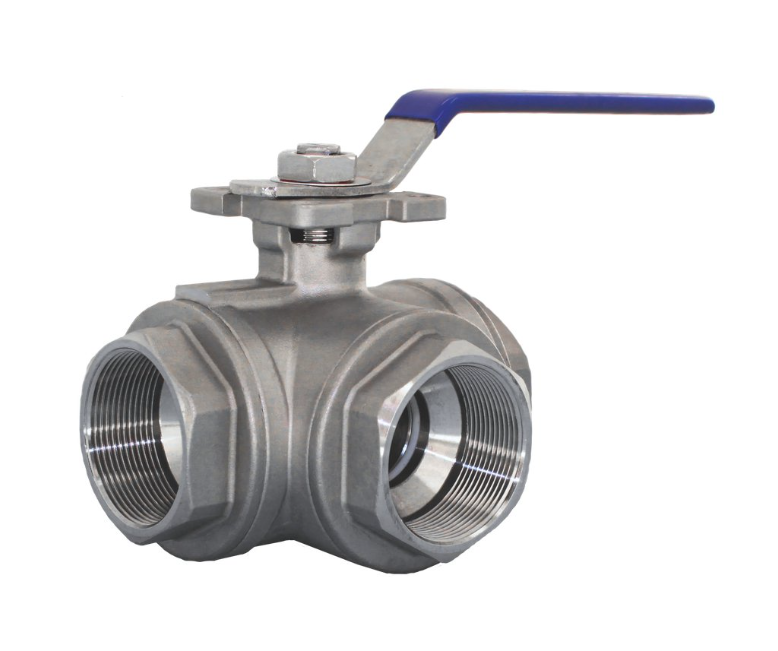 Кран шаровый Newkey трехходовой (L-тип) нержавеющий, AISI316 DN50 (2"), (CF8M), PN40