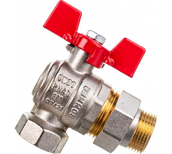 Кран шаровой ROMMER угловой с американкой 1/2" ВН/НР купить с доставкой по РФ