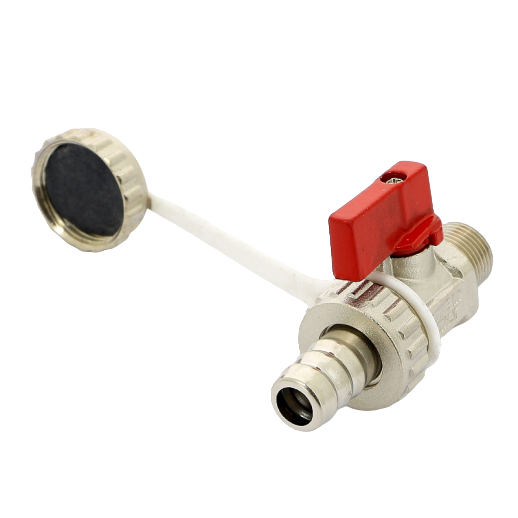 Кран шаровой Uni-Fitt НН 3/8" x 3/4" сливной со штуцером и заглушкой, флажок красный металл заказать со складов по всей России