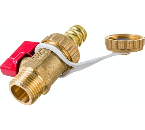 Кран шаровой Uni-Fitt НН 1/2" x 3/4" сливной со штуцером и заглушкой, флажок красный металл, латунный купить по цене "по запросу"