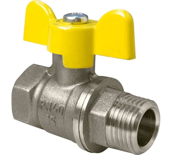 Кран шаровой Valfex для ГАЗА 1/2" ВР/НР бабочка, латунный НИКЕЛИР-Й 11Б27фтМ